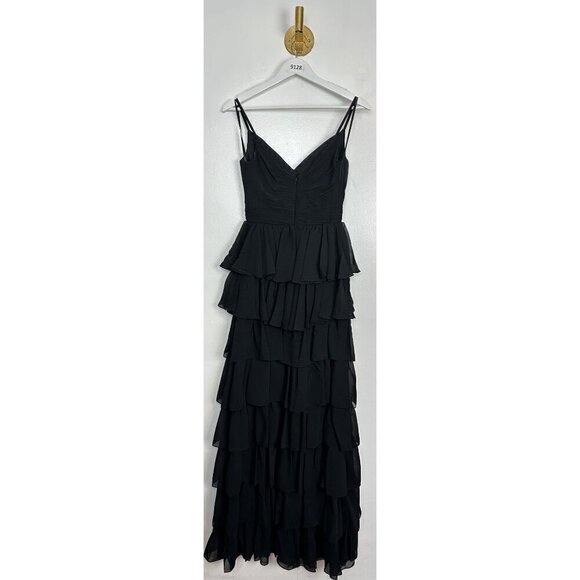 MAC DUGGAL Tiered Ruffle Empire Waist Chiffon Gown in Black Size US 2 - Picture 6 of 8